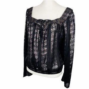 Express Boho Cropped Sheer Metallic Top Size Medium Black Gold Copper NWT